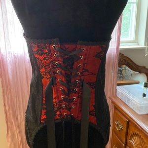 Red & black corset with attached garter belts